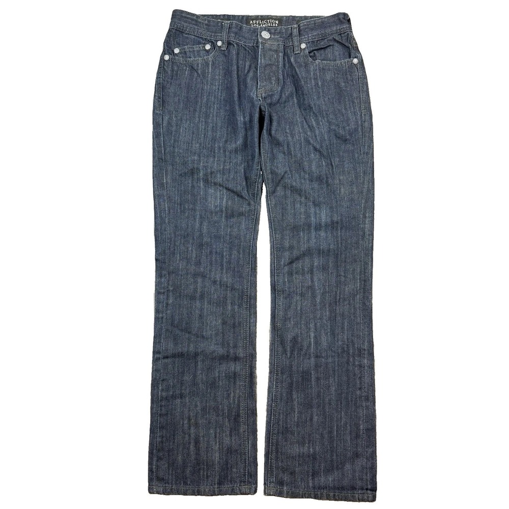 Affliction Jeans Men 32x32 Blue Ace Slim Straight Button Fly Dark Wash Denim